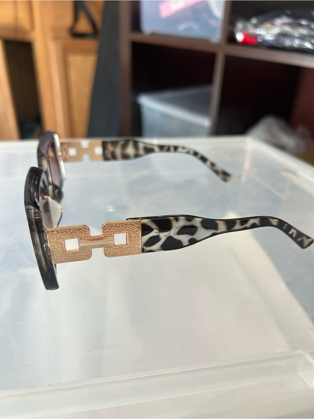 Leopard Print Rectangular Sunglasses - Picture 2 of 3